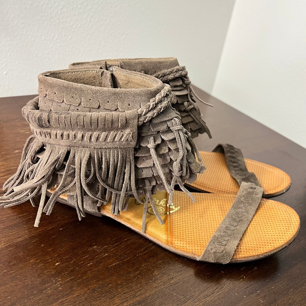 Naughty Monkey Suede Fringe Boho Gladiator Sandals Size 10 Festival Elaborate